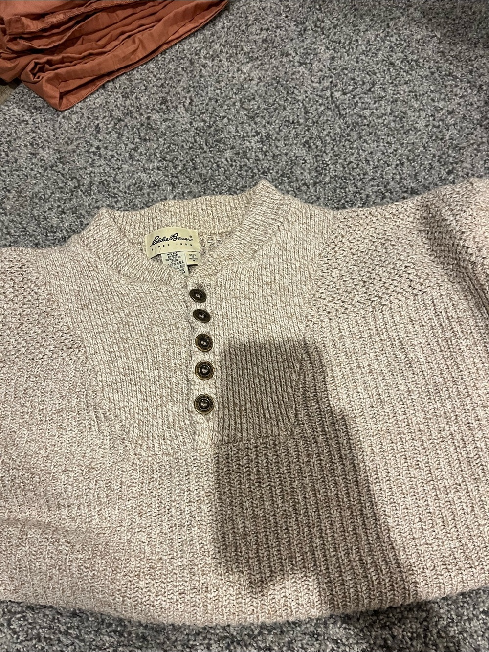 Eddie Bauer Cream Knit Henley Sweater with Button Placket